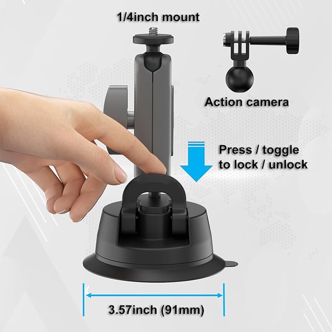 SIOTI Suction Cup Mount with 1/4 Inch Mount and Action Camera Mount, Compatiable for Mobile Phone & Action Camera Go Pro Hero 12/11/10/9, DJl Osmo Action/Pocket, Insta360 X/Ace/Ace Pro