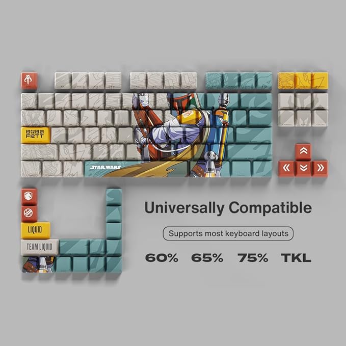 Team Liquid Star Wars Boba Fett PBT Dye Sub Keycaps for Mechanical Gaming Keyboards, Cherry MX Switches, Custom Side Print, ANSI ISO Support, US Layout - Officially Licensed