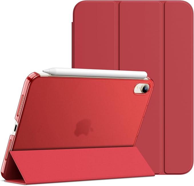 JETech Case for iPad mini (A17 Pro, 2024 Model, 7th Generation) / mini 6 (2021 Model, 6th Generation), Slim Stand Hard Back Shell Smart Cover with Auto Wake/Sleep (Red)