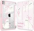 May Chen for iPad Pro 13 Inch Case M5 2025 / M4 2024, Built Pencil Holder & Clear Transparent Print Back Shell Slim Stand Shockproof Tablet Cover, Auto Wake/Sleep, Pink Bowknot Kitten