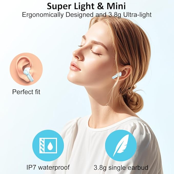 Wireless Earbud, Bluetooth Headphones 5.3 NEW 40H Ear Buds Bass Stereo Earphones Noise Cancelling Earbud with 4 ENC Mic in-Ear Bluetooth Earbud USB-C LED Display IP7 Waterproof Sport for Android iOS