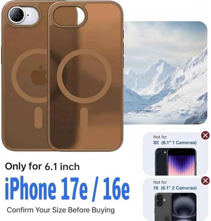 Eastinbox Magnetic Shockproof for iPhone 17e & iPhone 16e Case [Compatible with MagSafe] [Military-Grade Protection] Anti-Yellowing, Matte Protective Phone Case for iPhone 17 e/16 e 6.1", Brown