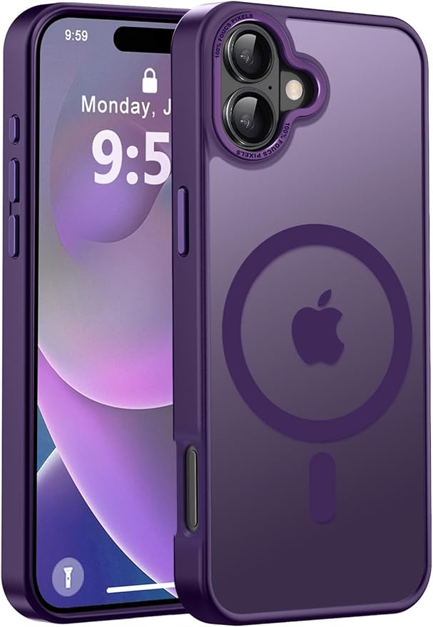 Newfuture Designed for iPhone 16 Case with Magnetic [13 FT Military Drop Protection] [Compatible with Magsafe] Slim Translucent Matte Shockproof with Anti-Fingerprint Phone Case, Deep Purple