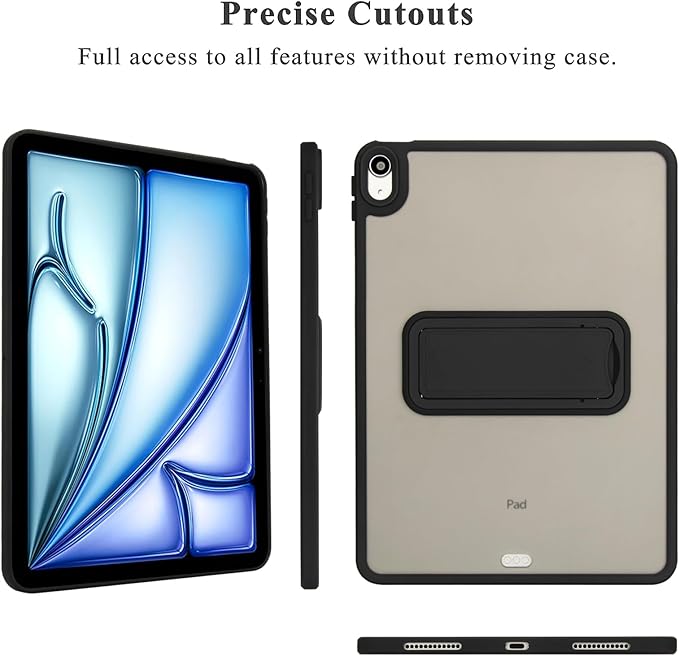 Shockproof Case for iPad Air 11-inch M4/M3/M2 (2026/2025/2024) for Women Men, Kickstand Slim Fit Rugged Bumper Lightweight Anti-Scratch Bumper Case Cover for iPad Air 11", Black