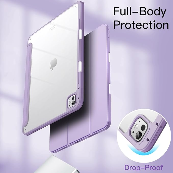 JETech Case for iPad Pro 13-Inch M5/M4 (2025/2024) with Pencil Holder, Clear Transparent Back Shell Slim Stand Shockproof Tablet Cover, Auto Wake/Sleep (Purple)