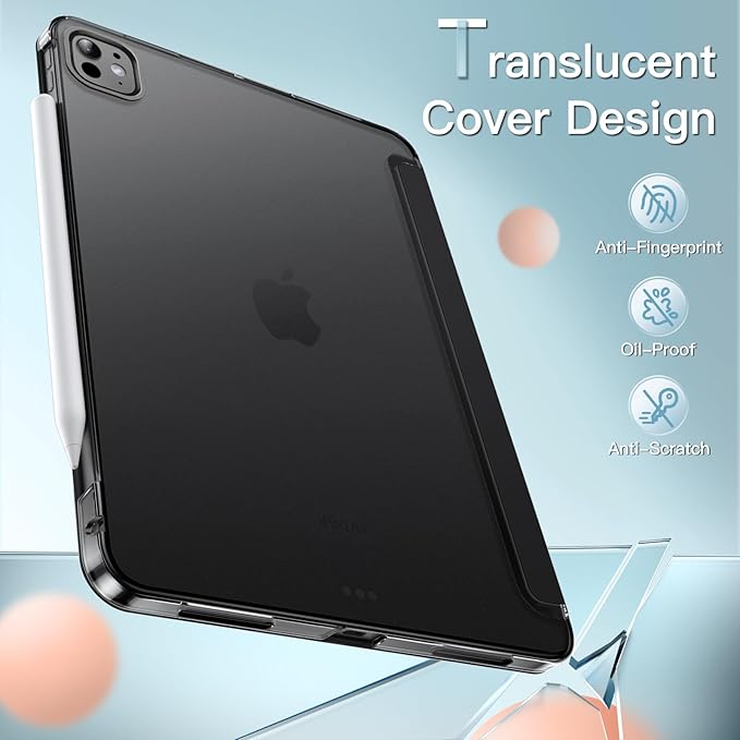 JETech Case for iPad Pro 13-Inch M4 (2024), Slim Stand Hard Back Shell Smart Cover with Auto Wake/Sleep (Black)