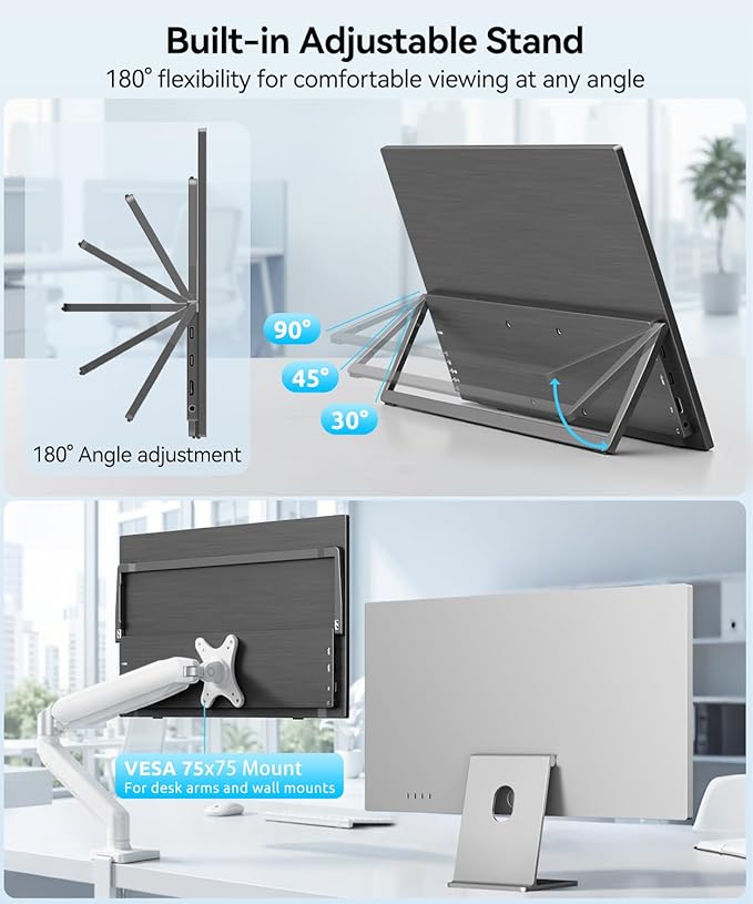 Wireless Portable Monitor with 8000mAh Battery- 15.6" 1080P IPS Second Screen for Travel/Office, AirPlay & Miracast Casting, Up to 5 hrs Use, No Cables or Drivers Needed, Works with Laptop/PC/Phone