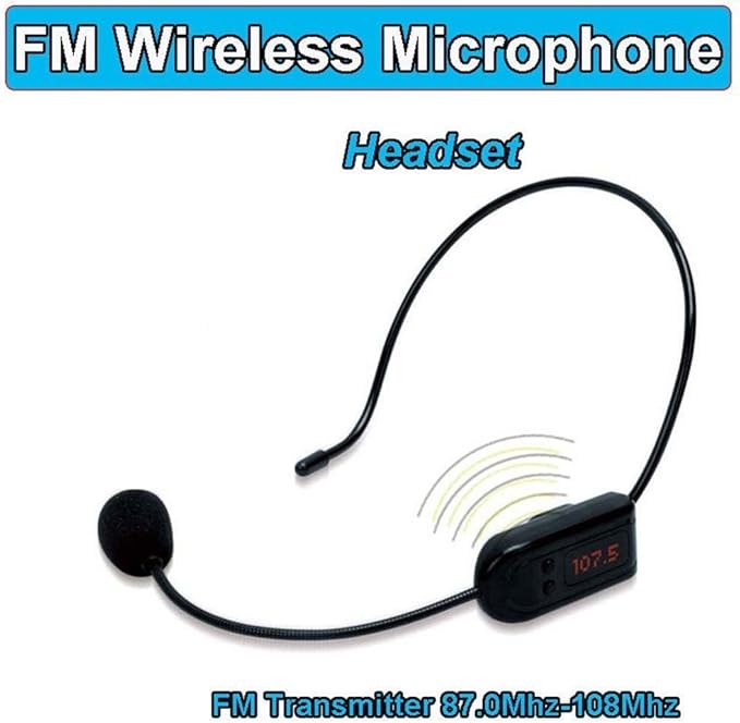 Wireless FM Condenser Microphone Headset, Hands-Free with Rechargeable Battery, Megaphone Mic for Voice Amplifier, Church, Tour Guide Salesman Teachers Conference Road Trips and Karaoke