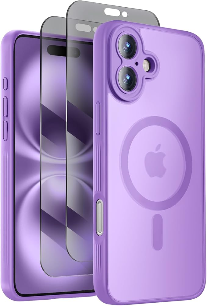 Symcele Designed for iPhone 16 Plus Case, Compatible with MagSafe, with Privacy Screen Protectors X2, [Camera Protection] [15FT Military Drop Protection] Shockproof Phone Case, 6.7", Light Purple