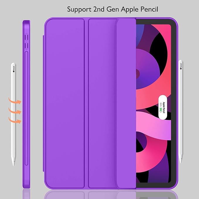 iMieet iPad Air 11 Inch Case M4/M3/M2(2026/2025/2024), iPad Air 5th/4th Generation Case 2022/2020 10.9 Inch with Pencil Holder,Trifold Stand Smart Case with Soft TPU Back(Grape Purple)