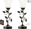 Set of 2 Touch Bedside Vintage Lamps with 2 USB Ports, 3-Way Dimmable Flower Lamps, White Glass Shade Rustic Leaf Lamp for Bedroom Side Table, LED Bulb Included