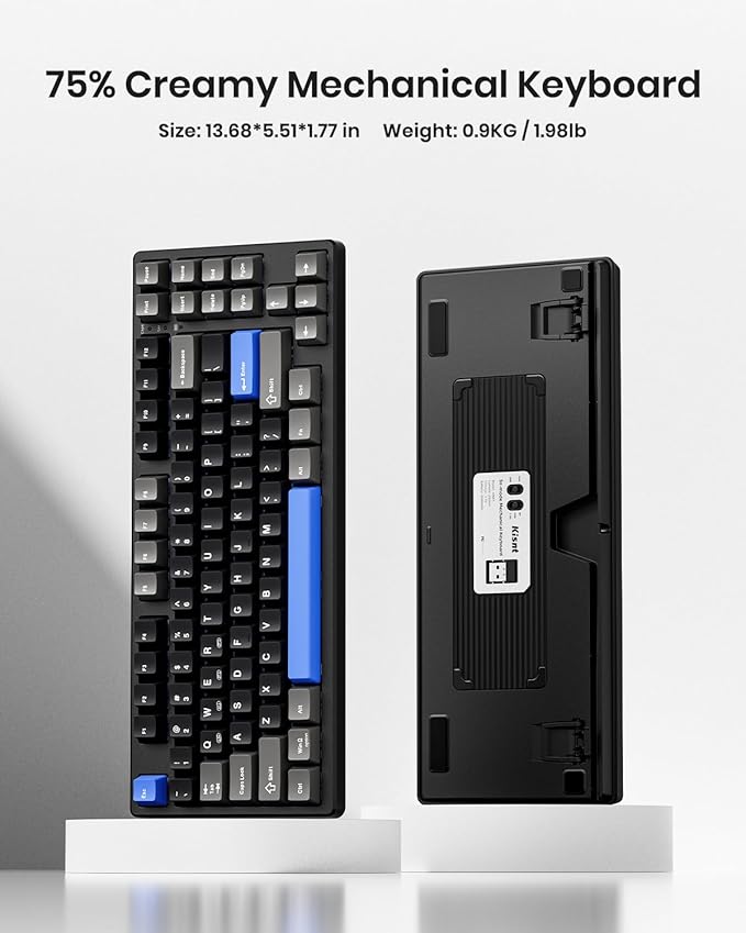 Kisnt KN85 Wireless Mechanical Gaming Keyboard, 75% Layout with RGB Backlit, Custom Hot Swappable, Creamy Sound, Bluetooth/2.4GHz/USB-C Compatible with Windows/Mac/PC (Textured Black,Linear Switch)