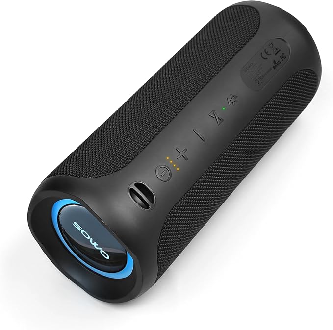 Wireless Waterproof Bluetooth Speaker - Portable Speaker Loud with Built-in Subwoofer and Tweeter, Extra Bass, Stereo Sound, IP67, Colorful Lights for Party, Outdoor, Camping - Black