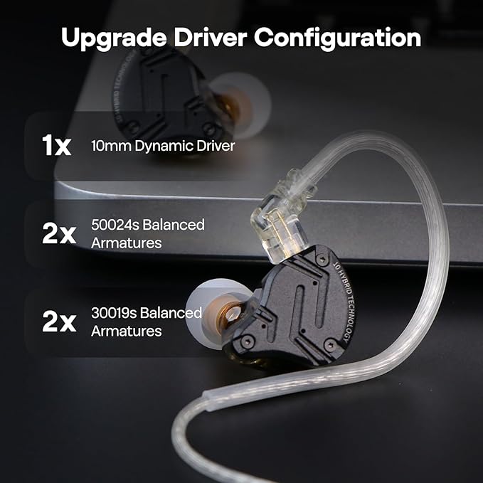 Linsoul KZ ZS10 PRO X Upgraded 1DD+4BA Hybrid Driver HiFi in Ear Earphones IEM with Alloy Faceplate, Detachable Silver-Plated Recessed 2Pin Cable for Audiophile Musician DJ Stage(Without Mic)