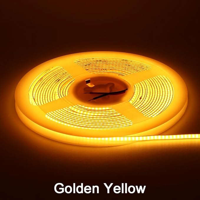 COB LED Strip Light, 24V 3mm 16.4ft Flexible Cuttable Super Slim LED Tape CRI>90 Uniform Dotless 384LEDs/M LED Light for Bedroom Home Kitchen Cabinet Decor-Golden Yellow