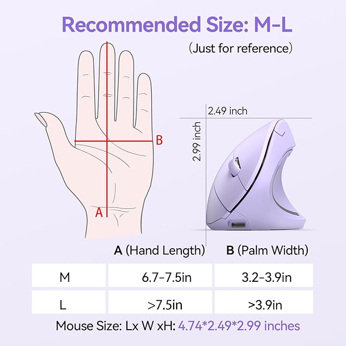 TECKNET Ergonomic Mouse Wireless, Rechargeable Mouse Silent for Carpal Tunnel Right Hand, 2.4GHz USB Vertical Mouse Wireless for Laptop, 5 Adjustable 4800 DPI, Computer, MacBook, Desktop