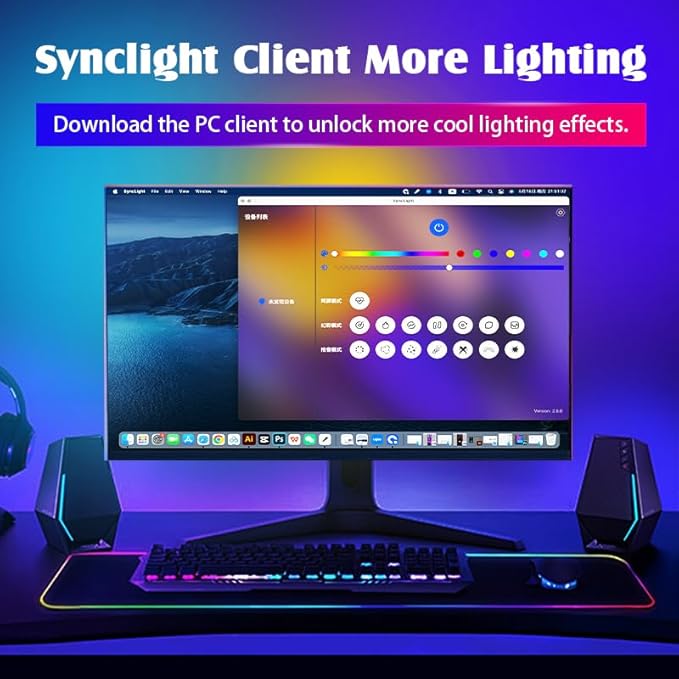 Monitor LED Backlights, LED Strip Light Sync with Screen Color/Music, Computer Light Bar Behind Screen, for PC/Mac, LEDs for Desk Gaming, USB Interface,Software Control (34 inch)