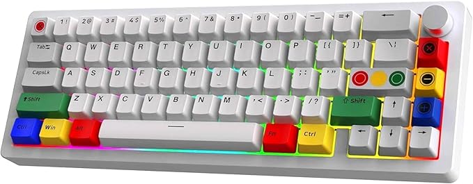 BOYI GMK67 65% Aluminum Alloy Mechanical Keyboard,Hot-Swappable BT5.0/Type-C/2.4G Wireless,CNC Metal Gasket Mounted South-Facing LED RGB Gaming Keyboard with Dye-Sub PBT Grey Beige Keycaps