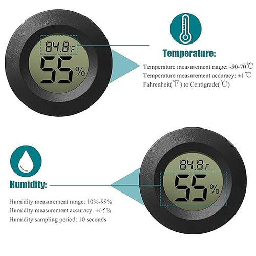 10-Pack Mini Thermometer Hygrometer, Small Digital Electronic Temperature Humidity Meters Gauge Indoor LCD Display for Greenhouse, Garden, Cellar, Fridge, Mason Jar