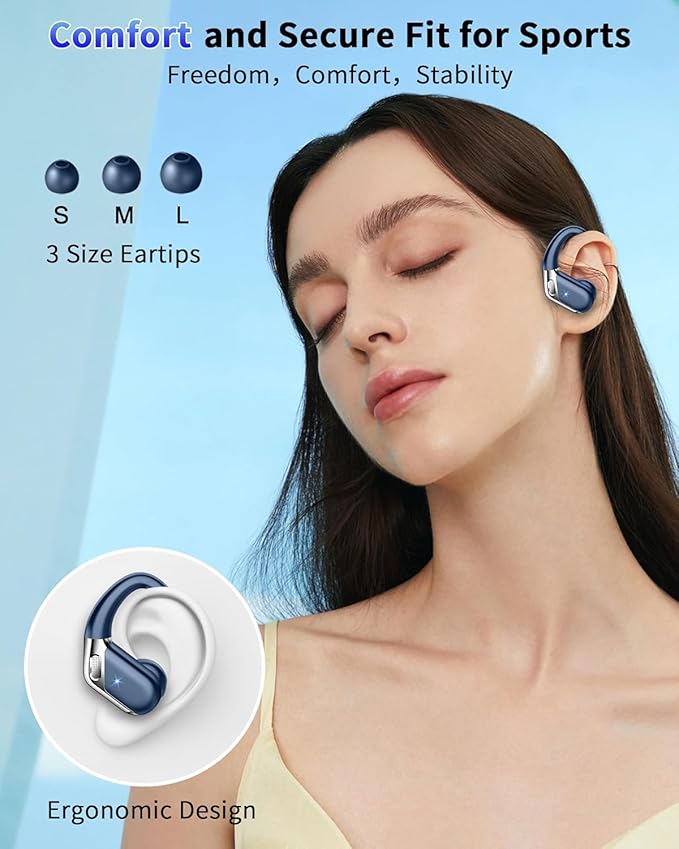 Wireless Earbuds, Bluetooth 5.4 Headphones Sport, 50H Deep Bass Sound Over Ear Buds with 4 ENC Noise Cancelling Mic, Dual LED Display, IP7 Waterproof Earphones with Earhook for Workout/Running/Gym
