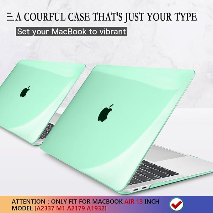 CISSOOK for MacBook Air 13 Inch Case 2021-2018 Release,Plastic Hard Shell Case with Keyboard Cover and Screen Protector for MacBook Air 13 A2337 M1 A2179 A1932 Model with Touch ID - Crystal Green