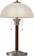 Adesso Table Lamp with Dual Pull Chains, Walnut Rubberwood Finish, Frosted Glass Shade – Bedside Table, Home Office Lighting, or Living Room Decor, 22.5” x 13.5”