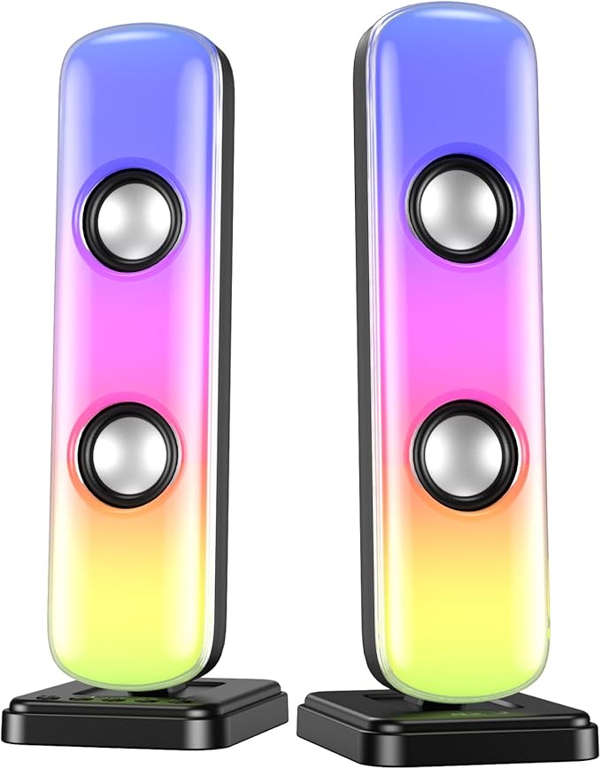NJSJ Computer Speakers for Desktop, 20W Hi-Fi Stereo Gaming Speakers with Bluetooth & 3.5mm Aux-in Connection, Controllable RGB Lights, AC Adapter Powered PC Speakers for Laptop, Monitors, Phones, TV