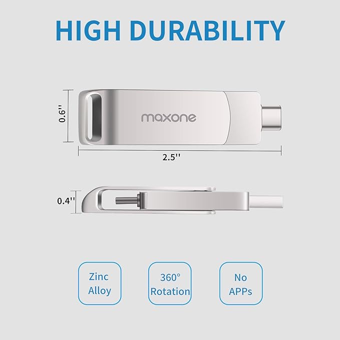 Maxone 128GB Flash Drive USB Type C Both 3.1 Tech - 2 in 1 Dual Drive Memory Stick High Speed OTG Compatible for Android Smartphone Computer, Mac Book, Chromebook