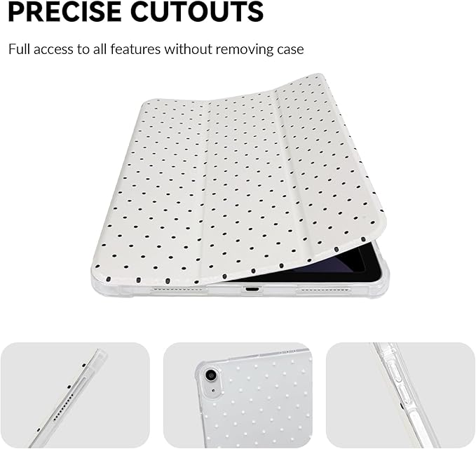 Lovmooful Compatible for iPad 11th 11-Inch A16 (2025),iPad 10 (10.9-Inch,2022 Model,10th Generation) Case with Pencil Holder Cute Polka Dot Aesthetic Design Soft TPU Trifold Stand Protective-White