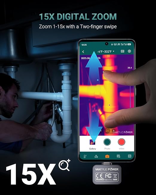 TS1 Thermal Camera for Android, Thermal Camera 512x384 Super Resolution, Infrared Thermal Imaging Camera, 25Hz Refresh Rate, -4°F to 1022°F Temp, Compatible with Android & Tablets