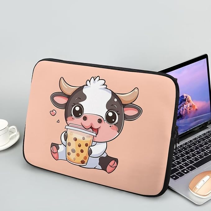 Cute Cow Laptop Protective Sleeve for Women 17 Inch Computer Sleeve Bag Zippered Pouches with Humanize Design Lap Top Case Suitable for Travel School Office Neatly Organizers