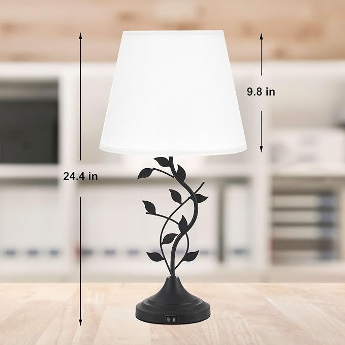 Kakanuo Table Lamp for Bedside, Lamp for Living Room with USB-A and USB-C Charging Ports, Traditional Tall Bedroom Lamp for End Table