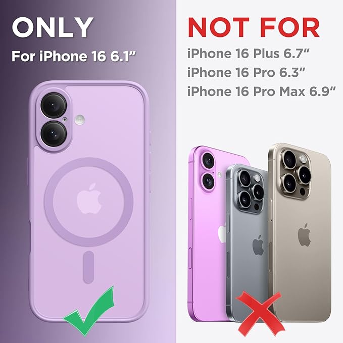 CAPRARO Magnetic Compatible with iPhone 16 Case, Upgraded [Full Camera Protection] [Compatible with MagSafe] Protective Translucent Matte Women Girl Phone Case Cover, Elegant Purple