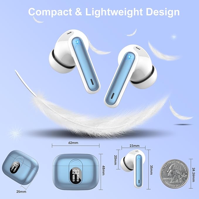 Wireless Earbuds 2024 Bluetooth 5.3 Headphones HiFi Stereo, 40H Playtime in-Ear Earbud, Bluetooth Earbuds with LED Power Display, IP7 Waterproof Wireless Earphones Sport Headset for Android iOS