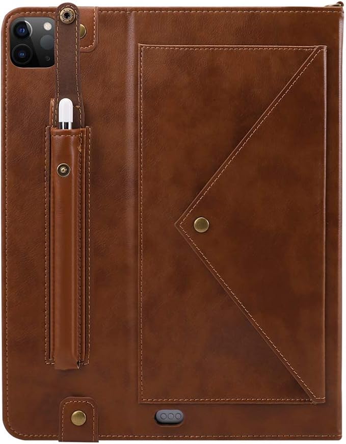 Handbag Case for iPad Pro 11" 2018-2022 / Air 11" 2025 2024 10.9" - Techcircle Folio Stand iPad Crossbody Wallet Case with Pencil Holder, Hand Strap+Shoulder Strap Protective Cover, Coffee