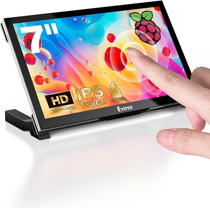 Eyoyo Raspbery Pi Screen 7-inch: 1024×600 LCD Capacitive Touchscreen Monitor with Stand, Mini Portable HDMI Monitors IPS Touch Display for Raspbery Pi 5/4/3/2/Zero, Windows/Linux/Android