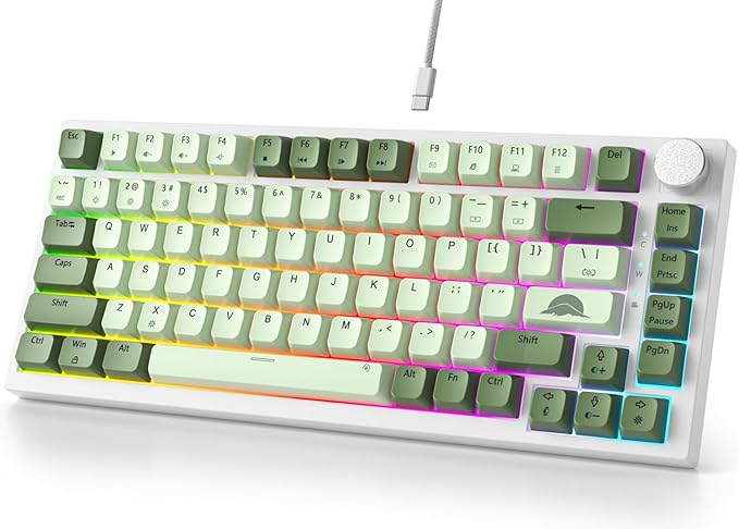 Fogruaden 75% Mechanical Gaming Keyboard - 75 Percent Matcha, Hot Swappable Gasket Mount, Red Switch, RGB Backlit 82 Keys TKL Mechanical Keyboard with Knob