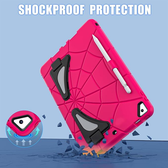 AKABEILA Compatible with Apple iPad 10.2 7th 8th 9th(2019/2020/2021) Tablet Case，Lightweight Shockproof Rugged Protective Cover with Kickstand for Kids Children Boys Babies Strawberry Black