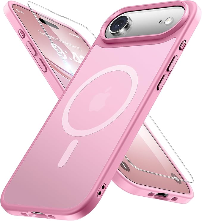 Miracase Magnetic for iPhone Air Case with Screen Protector(Compatible with MagSafe), Slim Thin Translucent Matte Military-Grade Protected Phone Cover for iPhone 17 Air 6.5", Light Pink