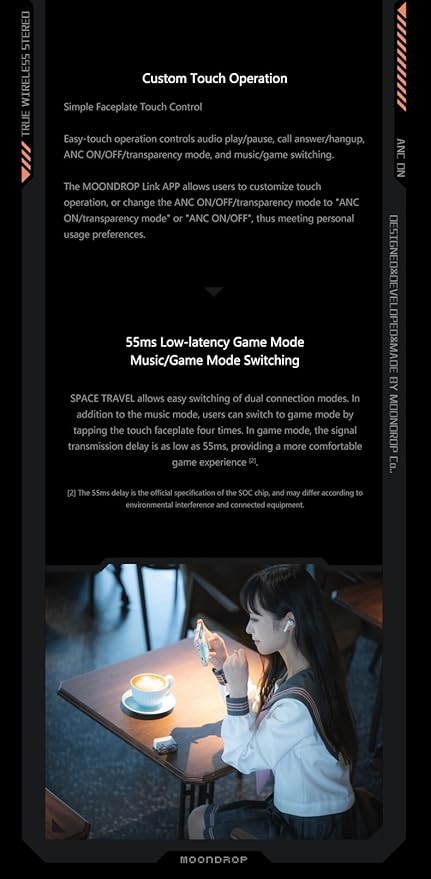 Moondrop Space Travel TWS Earphone Bluetooth 5.3 Noise Canceling True Wireless Stereo IEMs(Black)