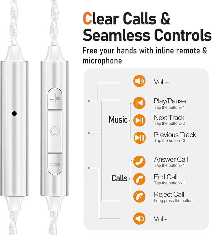 Vibes 202M Wired Earbuds - HiFi in Ear Monitor Headphones - Noise Isolating Ear Buds w/ Mic - Clear Sound, Deep Bass & Comfort-Fit Gaming Earphones - MMCX to 3.5mm & Silver Plated Cord, Carrying Case