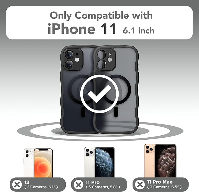 CAPRARO Cute for iPhone 11 Case, Compatible with MagSafe, [Curly Wave Edge] [Full Camera Protection] [14 FT Drop Protection] Magnetic Phone Case for 11 6.1 Inch, Black