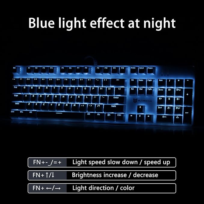 Merdia 104 Keys US Layout Wired Mechanical PC Gaming Keyboard | White LED Backlit Hot Swappable Brown Switch Full Size Mechanical Keyboard | Blue & White Keycaps Wired Gaming Computer Keyboards