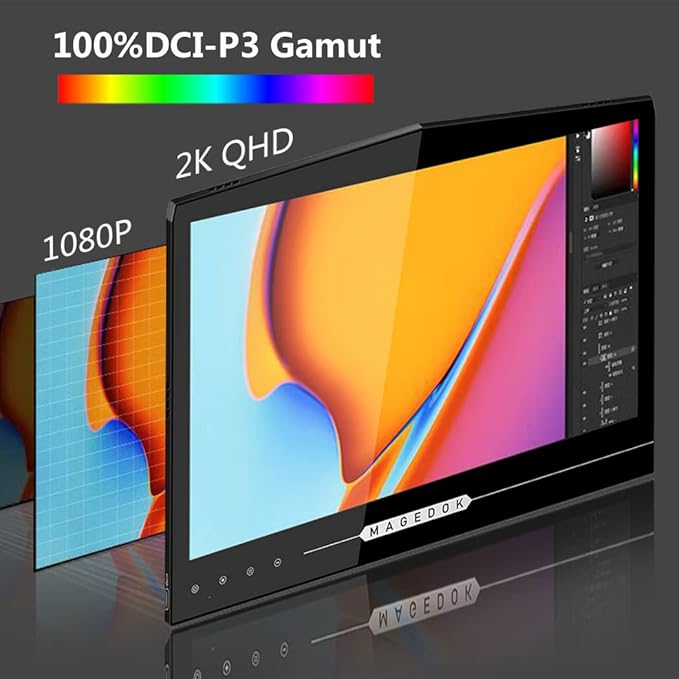 OLED Portable Touchscreen Monitor, 13.3" 2K 1MS Portable Gaming Monitor 100% DCI-P3 Ultra-Thin Computer External Display, External Second Screen USB C/HDMI with Smart Cover