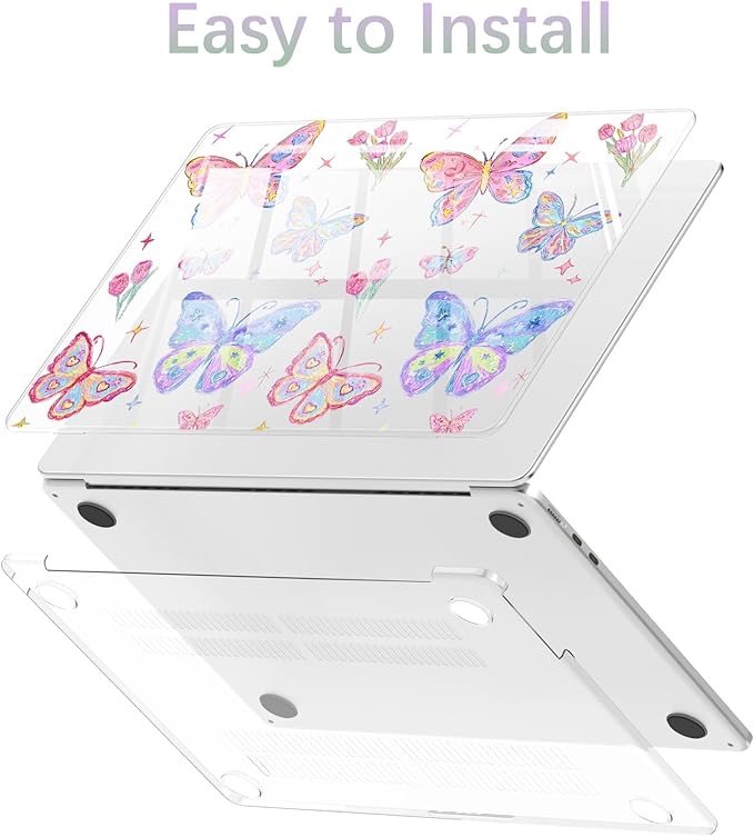 Compatible with MacBook Air 15 inch Case M5 M4 M3 M2 2026-2023 Release A3448 A3241 A3114 A2941, Cute Butterfly Flower Protective Hard Shell Clear Cover for Mac Air 15.3 inch