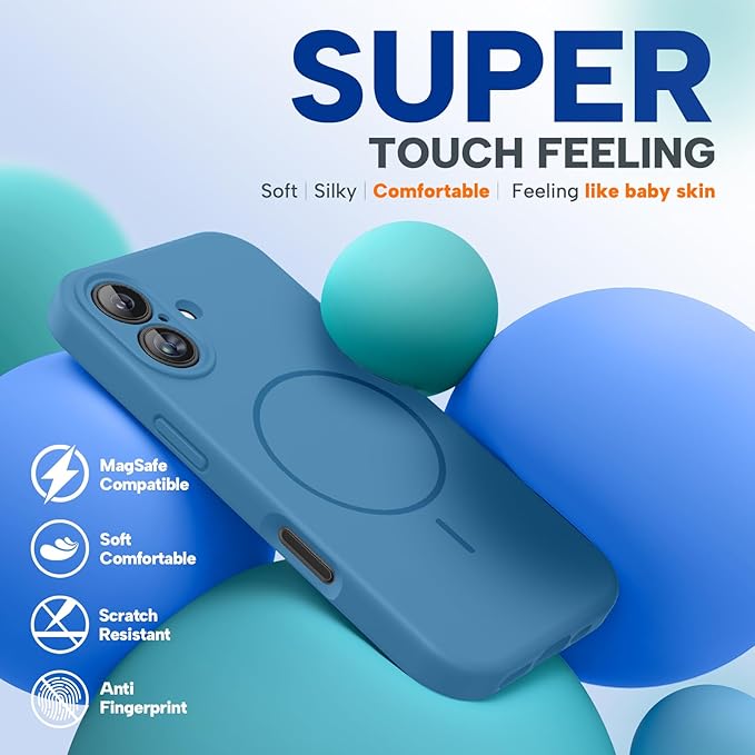 Miracase Magnetic for iPhone 16 Plus Case, [Soft Anti-Scratch Microfiber Lining], Compatible with MagSafe, Liquid Silicone Shockproof Drop Protection Phone Case for 16 Plus,Capri Blue