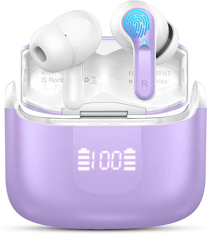 Wireless Earbud, Bluetooth Headphones 5.3 NEW 40H Ear Buds Bass Stereo Earphones Noise Cancelling Earbud with 4 ENC Mic in-Ear Bluetooth Earbud USB-C LED Display IP7 Waterproof Sport for Android iOS