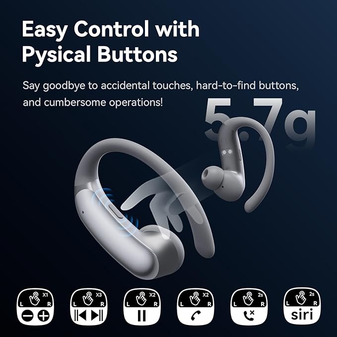 Sport Earbuds with Ear Hook 66hrs Playtime with LED Display Case, Wireless Bluetooth 6.0, Sports Over The Ear Earbuds, IPX4 Gym Workout Running Headphones, Deep Bass & Stereo Sound.