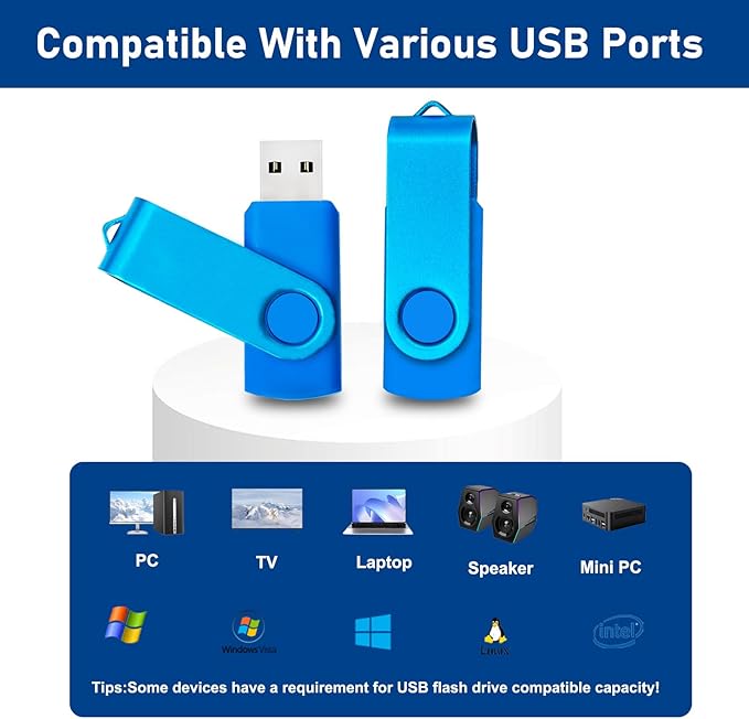 8GB USB Flash Drive 20 Pack Nicepicten Zip Drive USB 2.0 Thumb Drive Memory Stick FAT32 USB Jump Flash Drive Bulk - 8GB Blue