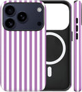 Magnetic for iPhone 17 Pro Case Cute Stripes Phone Case, Shockproof Slim TPU and Hard PC Protective Phone Cover Compatible with MagSafe Designed for Women Girls, Purple